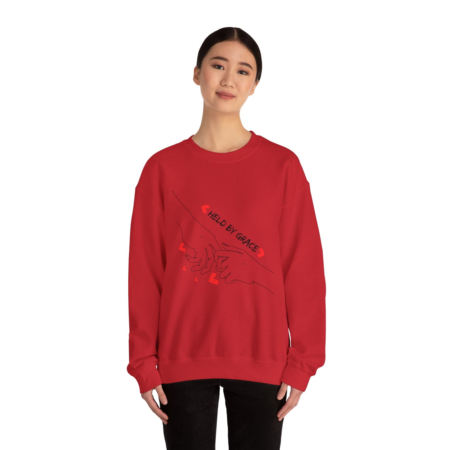 Crewneck Sweatshirt — "Held By Grace" Minimal Line Art Hands Design