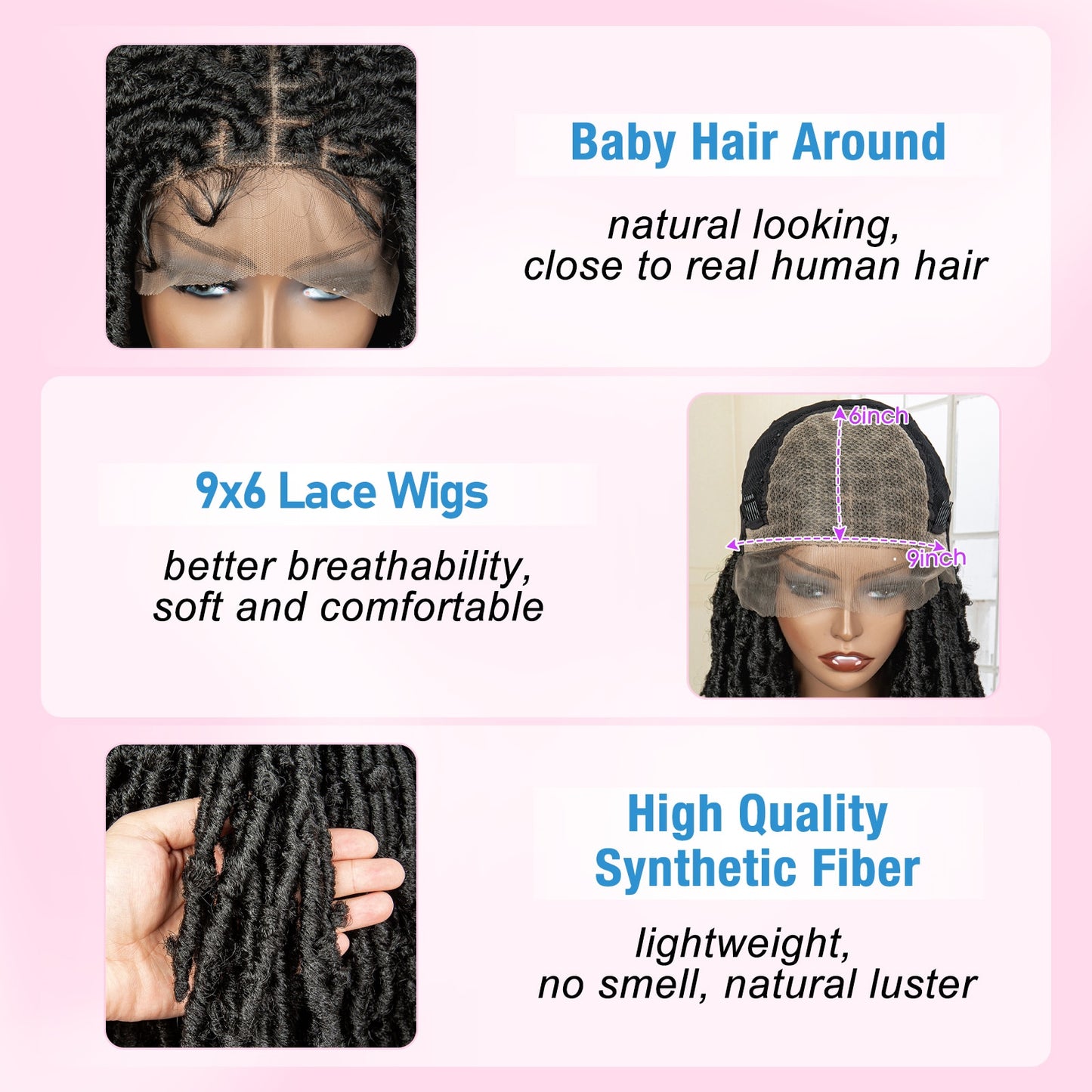 Knotless Synthetic Dreadlock Lace Wig for Black Hair