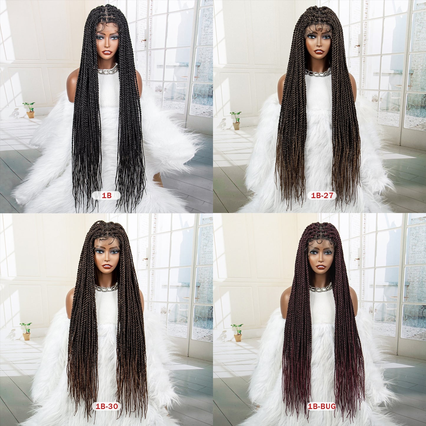 Twist Braided Lace Wig 40-Inch Knotless Synthetic