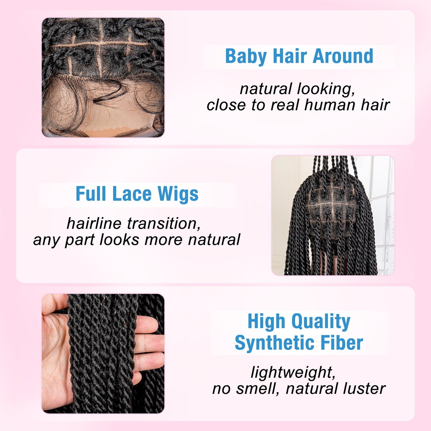 Twist Braided Lace Wig 40-Inch Knotless Synthetic