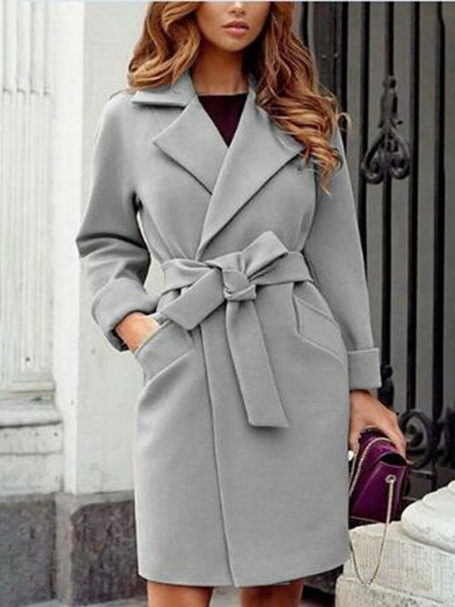 Women Long Belt Jacket Coats