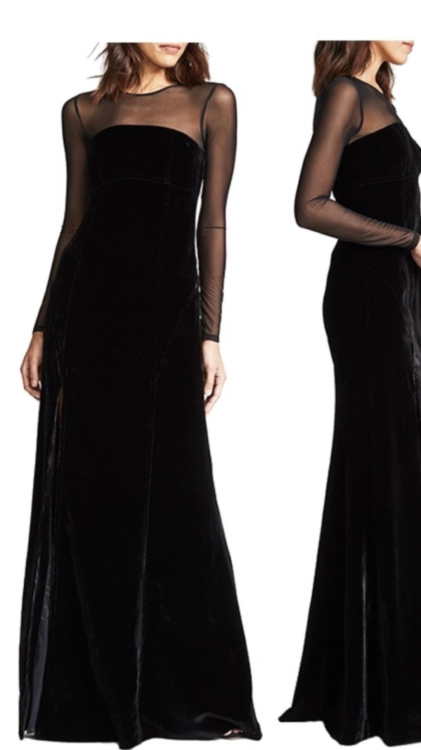 Joanna. Formal Illusion Neck Velvet Gown