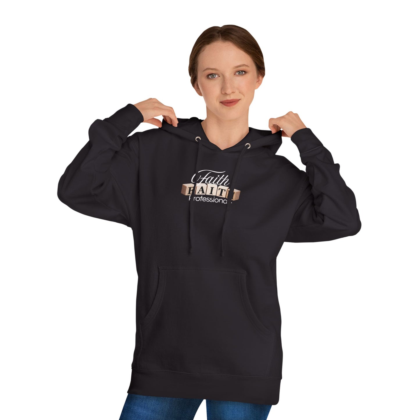Faith Graphic Hoodie — Minimal Gold Lettering Christian Pullover
