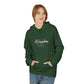 Retro Script "West Coast" White Hoodie — Vintage Stripe Graphic Pullover