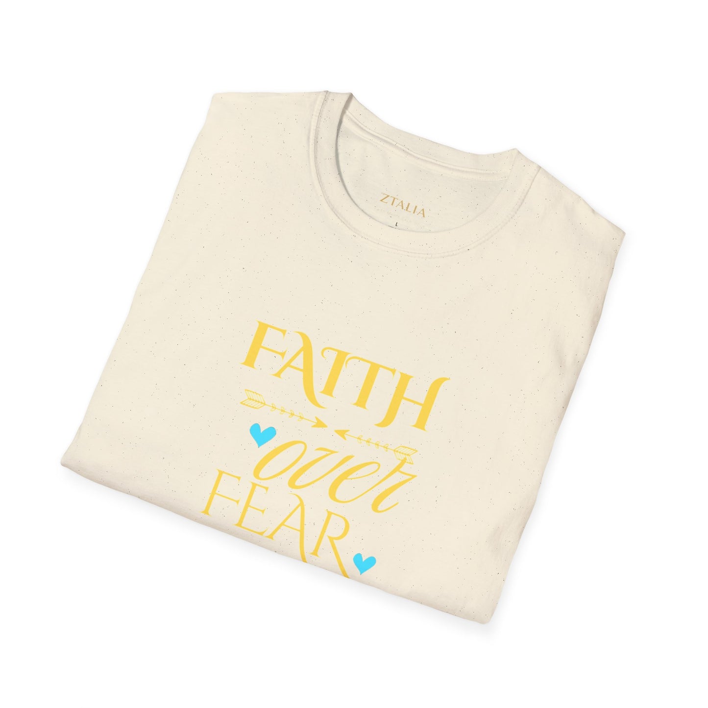 Faith Over Fear T-Shirt — Inspirational Christian Tee with Soft Script & Heart Accents