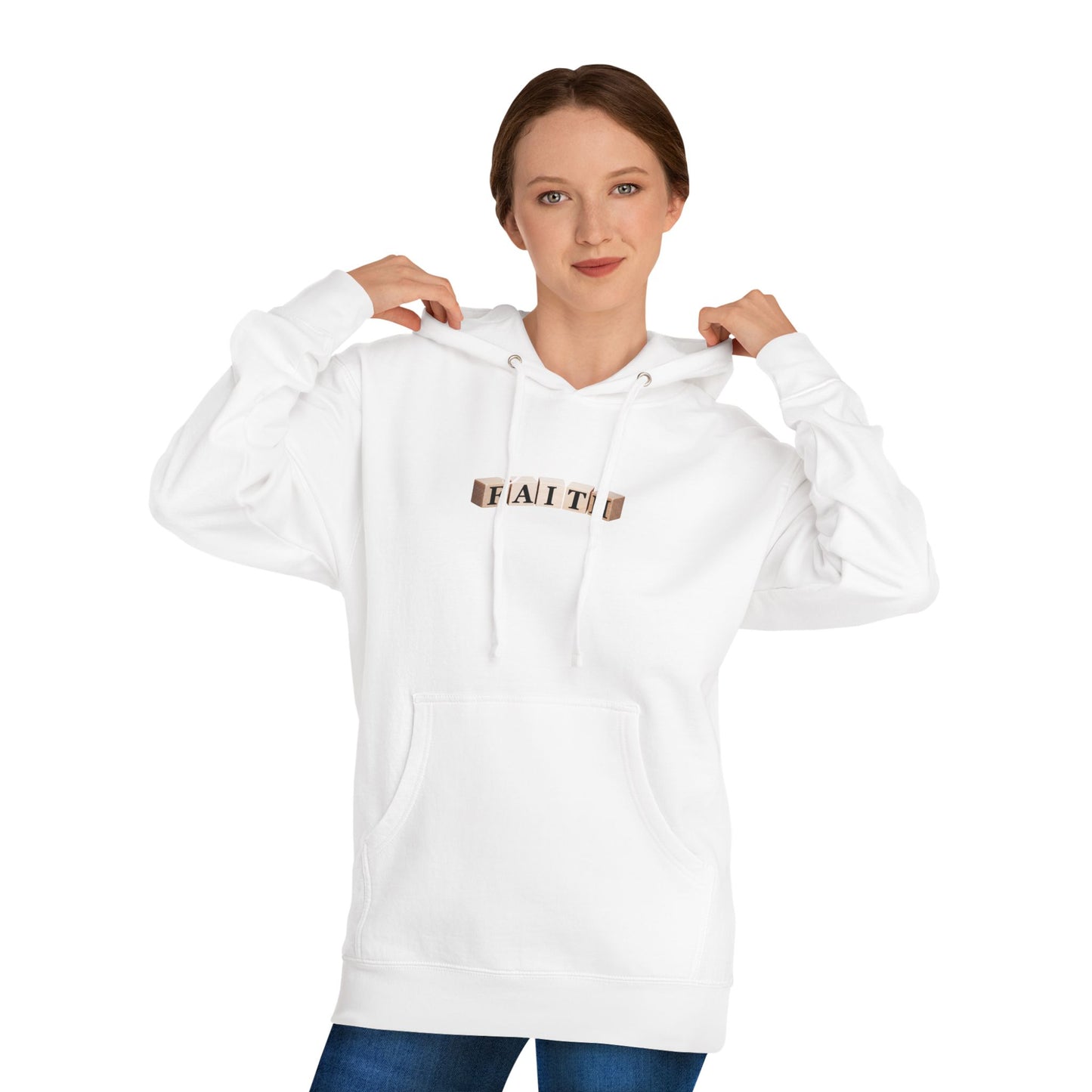 Faith Graphic Hoodie — Minimal Gold Lettering Christian Pullover