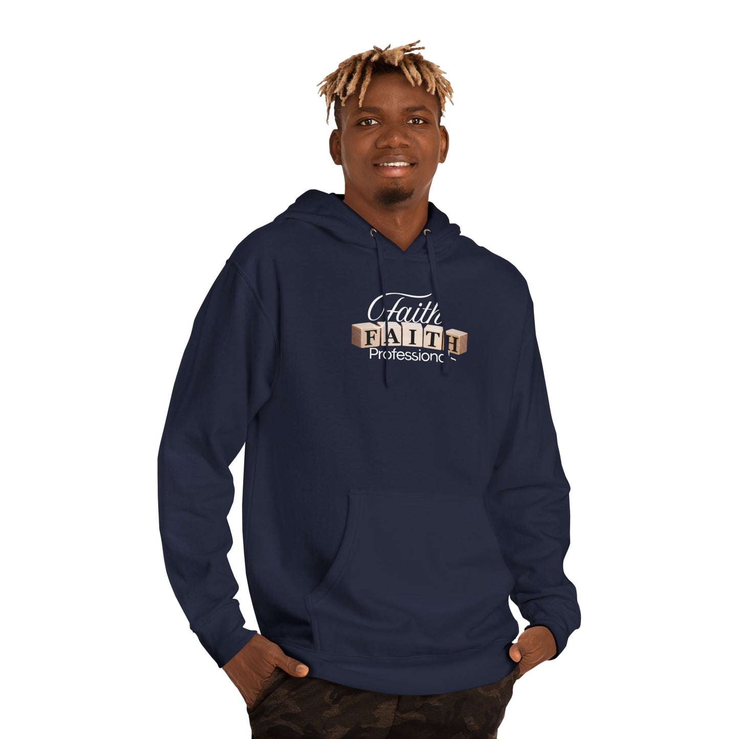 Faith Graphic Hoodie — Minimal Gold Lettering Christian Pullover