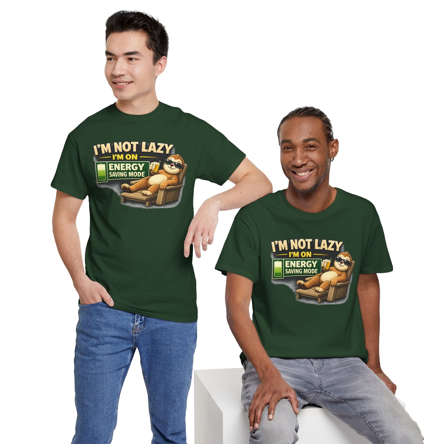 Funny Sloth T-Shirt – "I'm Not Lazy I'm On Energy Saving Mode" Graphic Tee