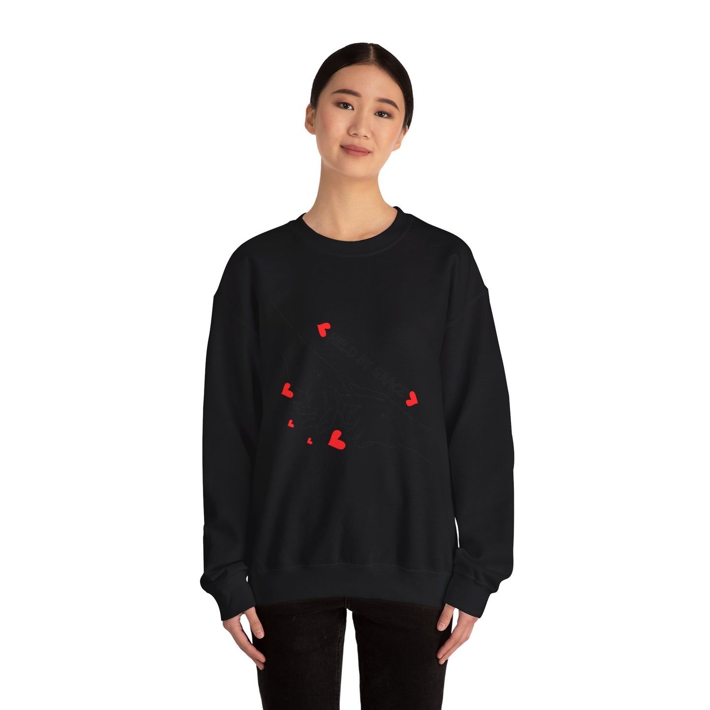 Crewneck Sweatshirt — "Held By Grace" Minimal Line Art Hands Design
