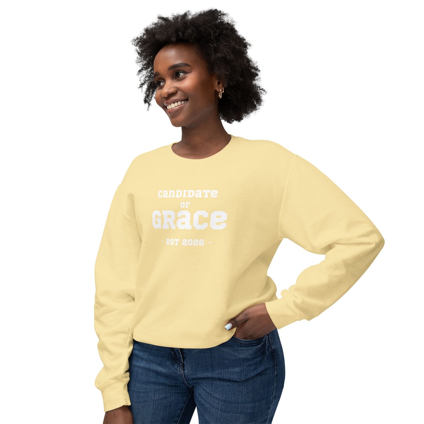 Candidate of Grace Sweatshirt — Cloud Sky Crewneck (Est. 2026)