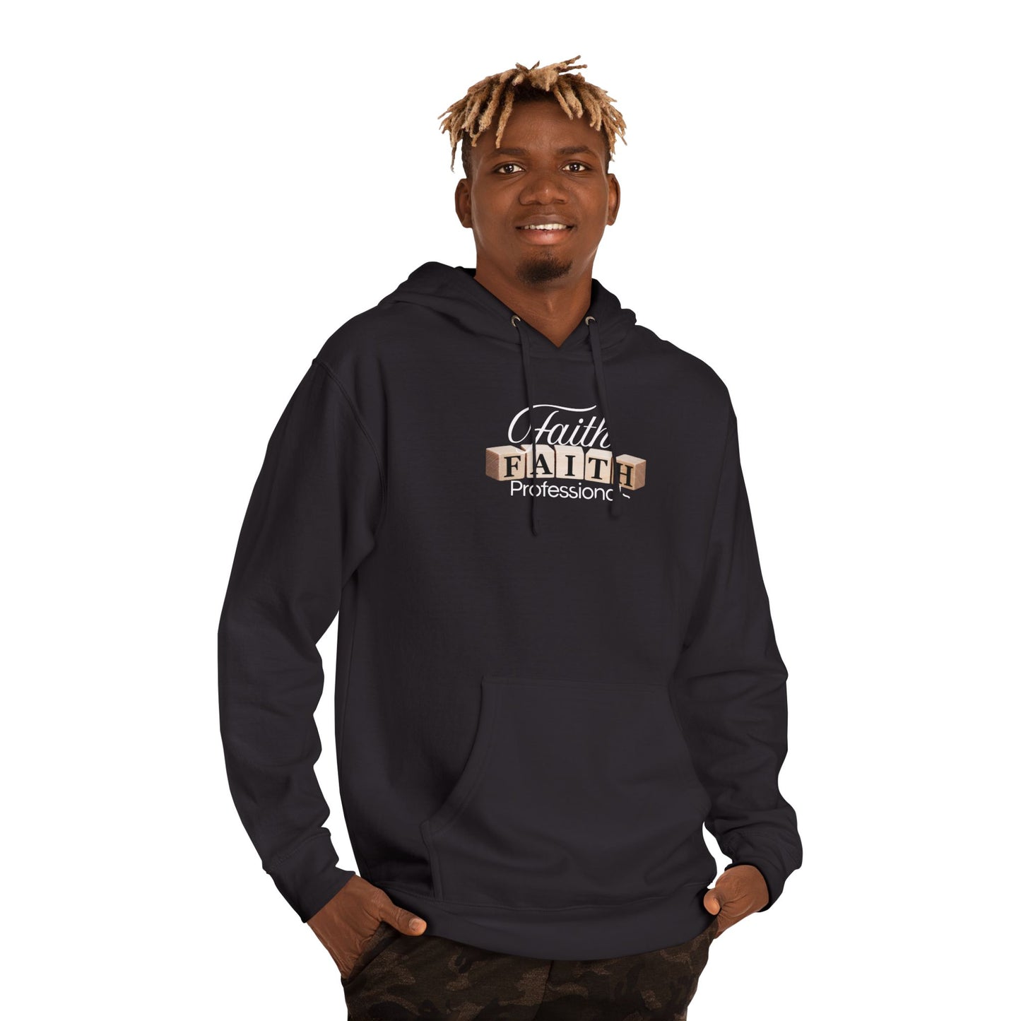 Faith Graphic Hoodie — Minimal Gold Lettering Christian Pullover