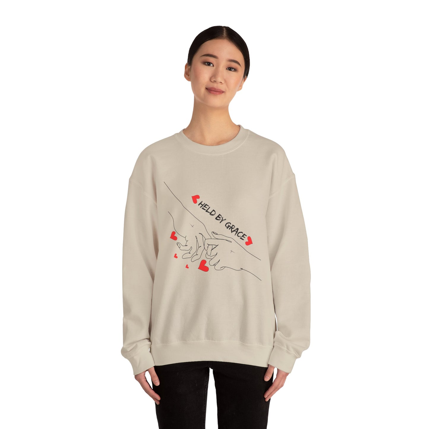 Crewneck Sweatshirt — "Held By Grace" Minimal Line Art Hands Design