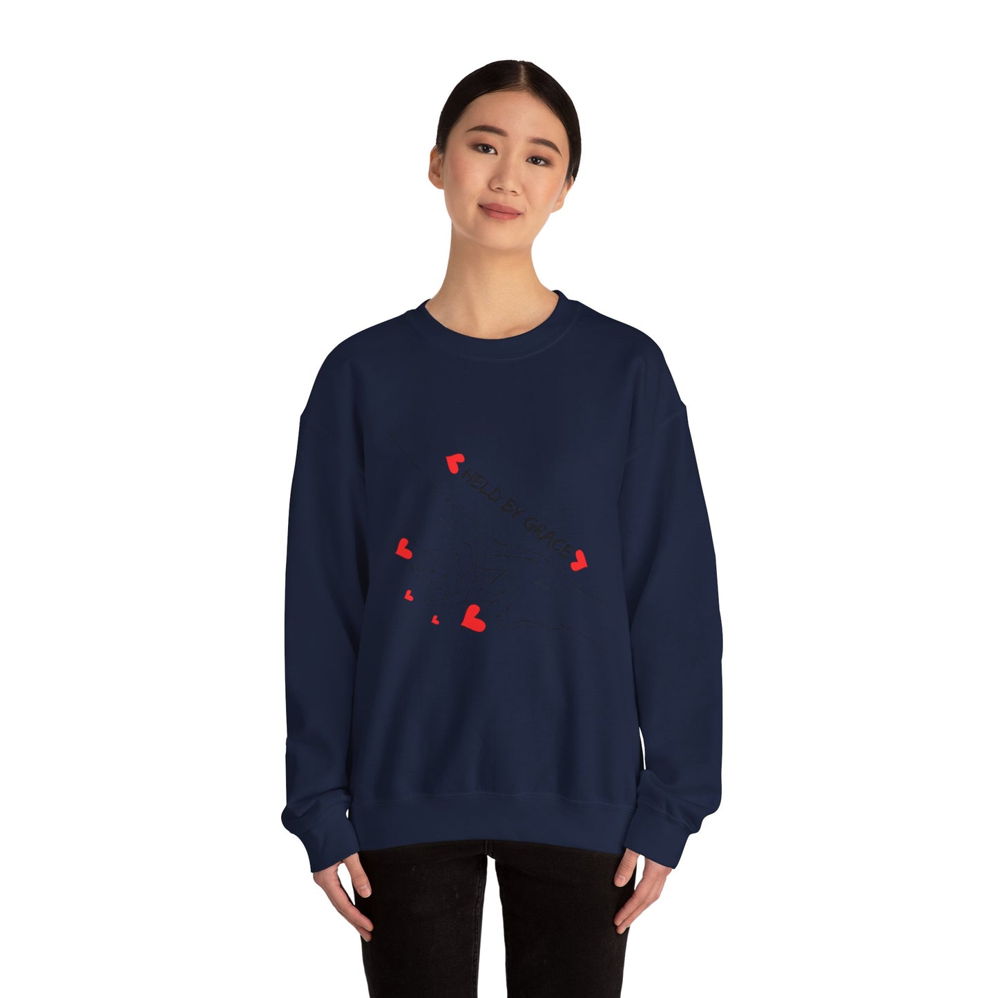 Crewneck Sweatshirt — "Held By Grace" Minimal Line Art Hands Design