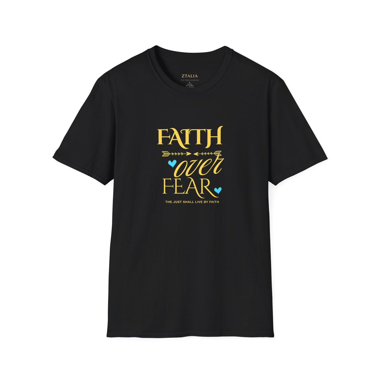 Faith Over Fear T-Shirt — Inspirational Christian Tee with Soft Script & Heart Accents
