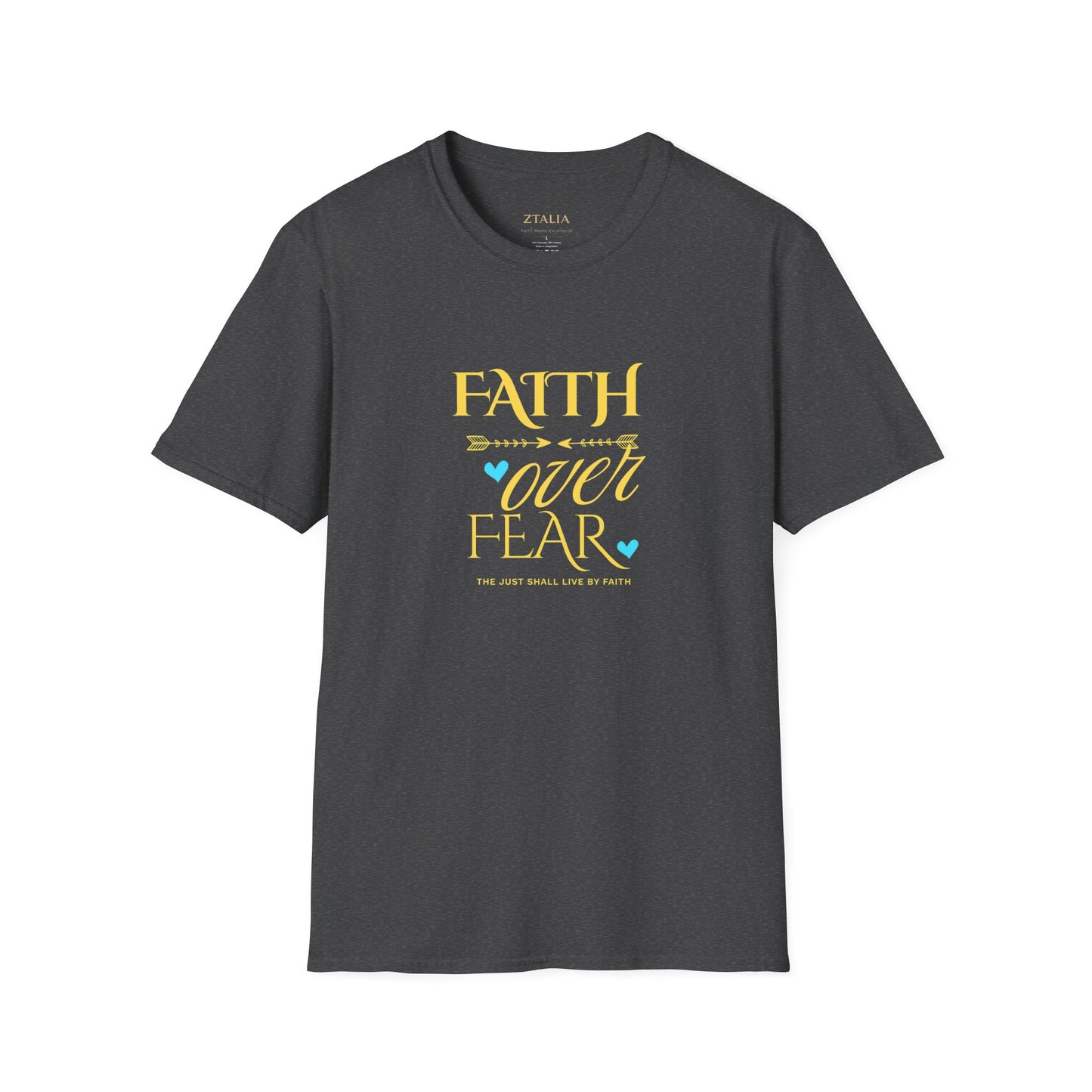 Faith Over Fear T-Shirt — Inspirational Christian Tee with Soft Script & Heart Accents