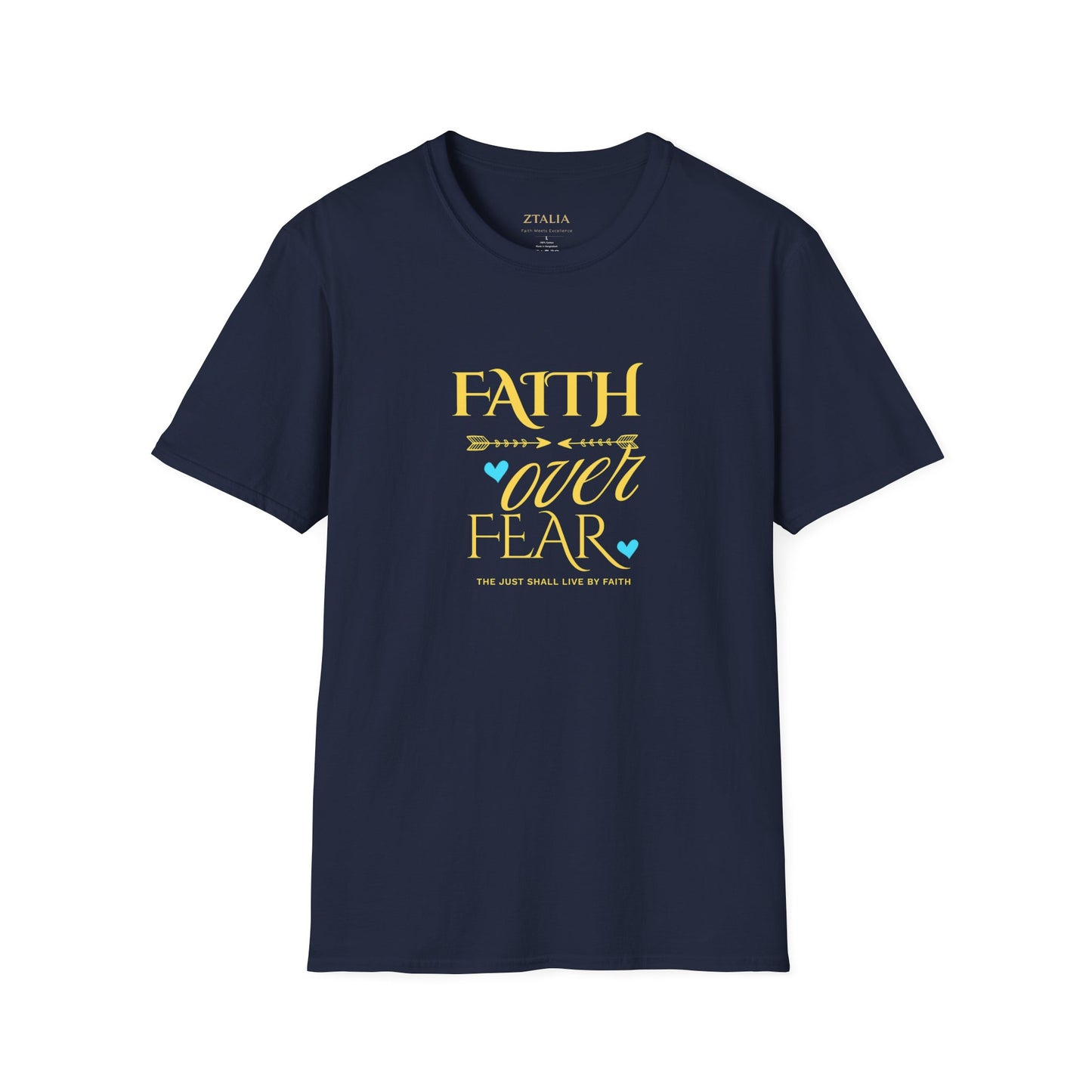 Faith Over Fear T-Shirt — Inspirational Christian Tee with Soft Script & Heart Accents