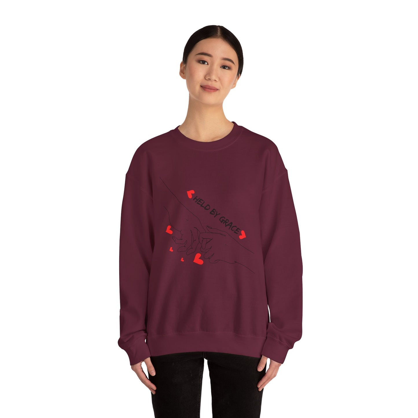 Crewneck Sweatshirt — "Held By Grace" Minimal Line Art Hands Design