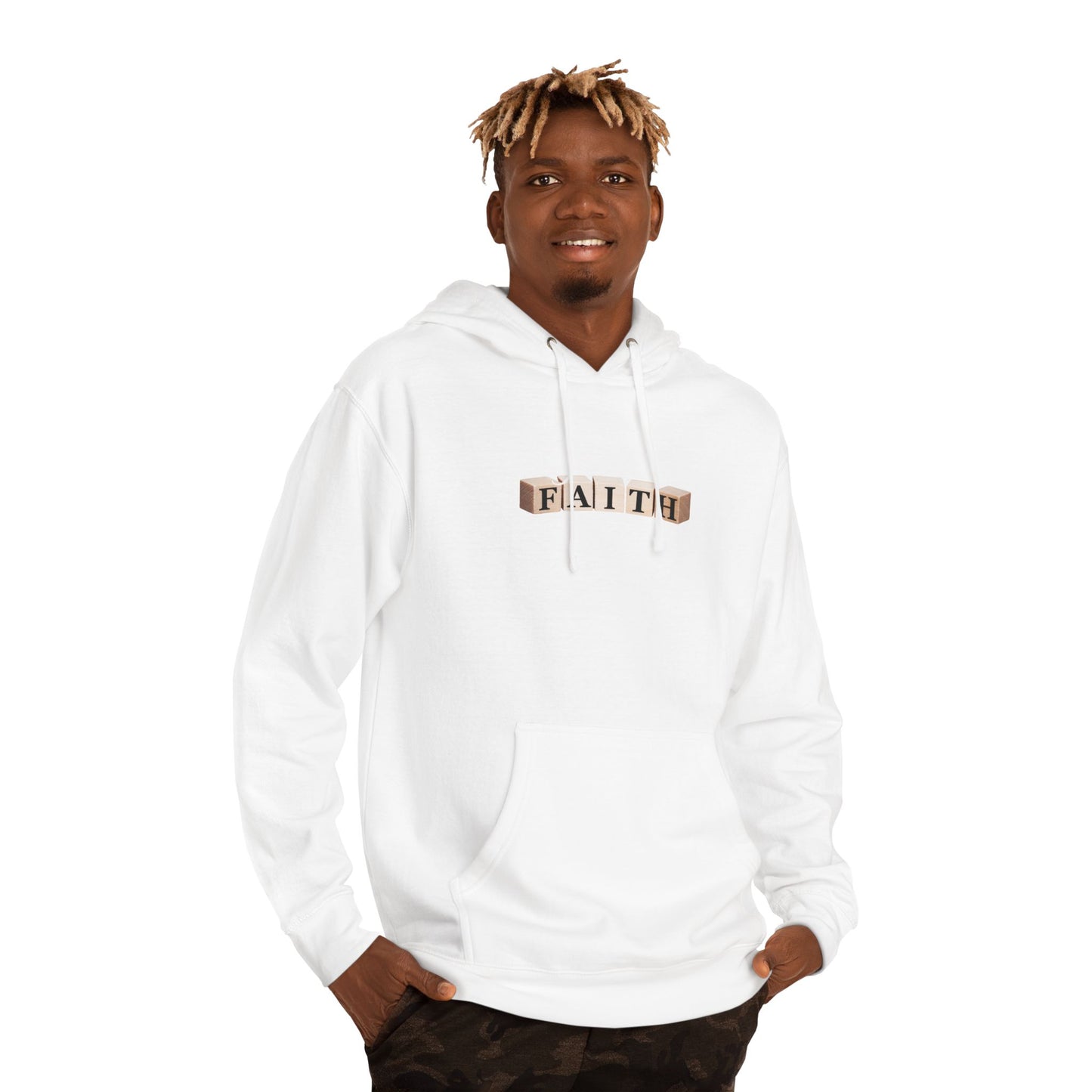 Faith Graphic Hoodie — Minimal Gold Lettering Christian Pullover
