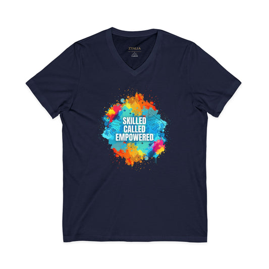 Skilled Called Empowered V-Neck Tee — Inspirational Watercolor Crew Shirt