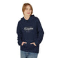 Retro Script "West Coast" White Hoodie — Vintage Stripe Graphic Pullover