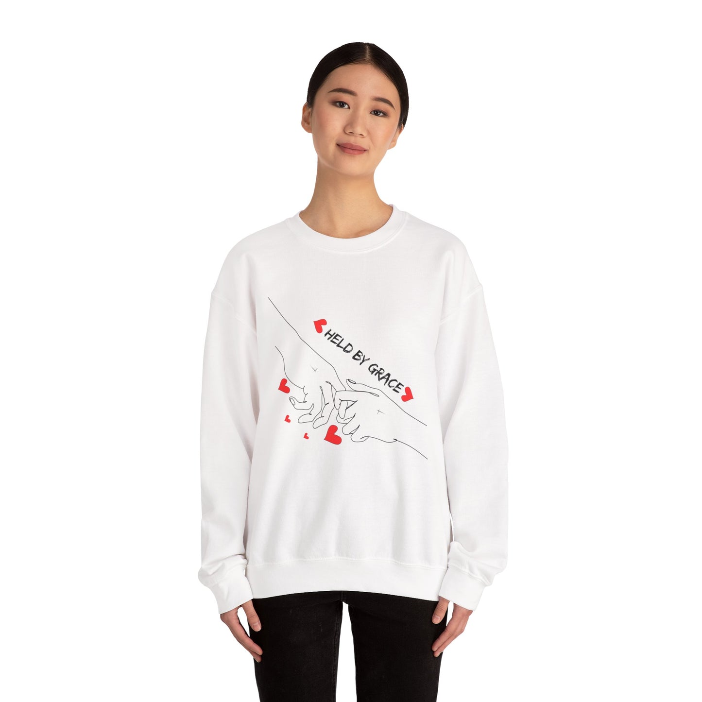 Crewneck Sweatshirt — "Held By Grace" Minimal Line Art Hands Design