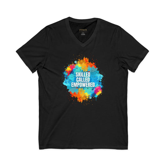 Skilled Called Empowered V-Neck Tee — Inspirational Watercolor Crew Shirt
