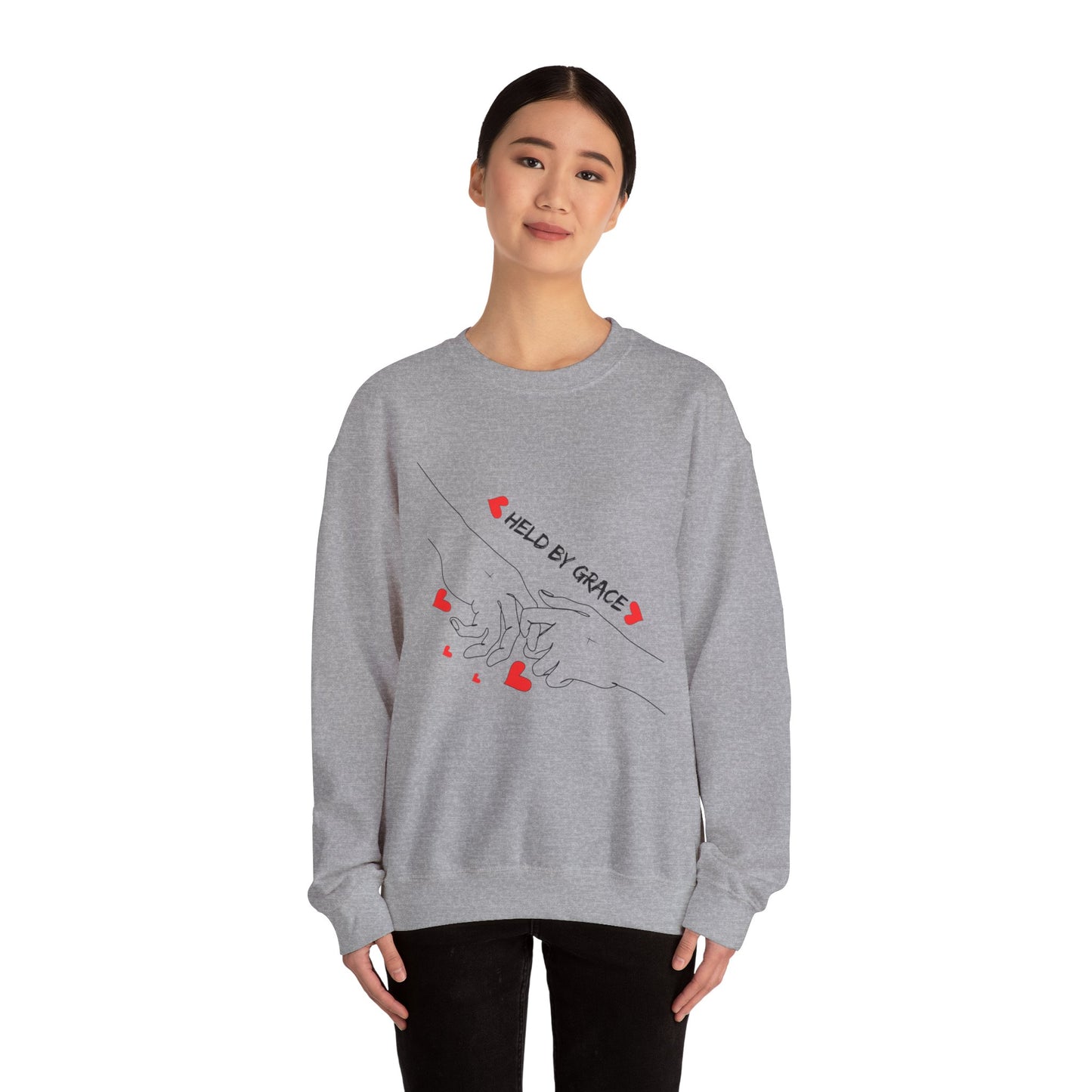 Crewneck Sweatshirt — "Held By Grace" Minimal Line Art Hands Design
