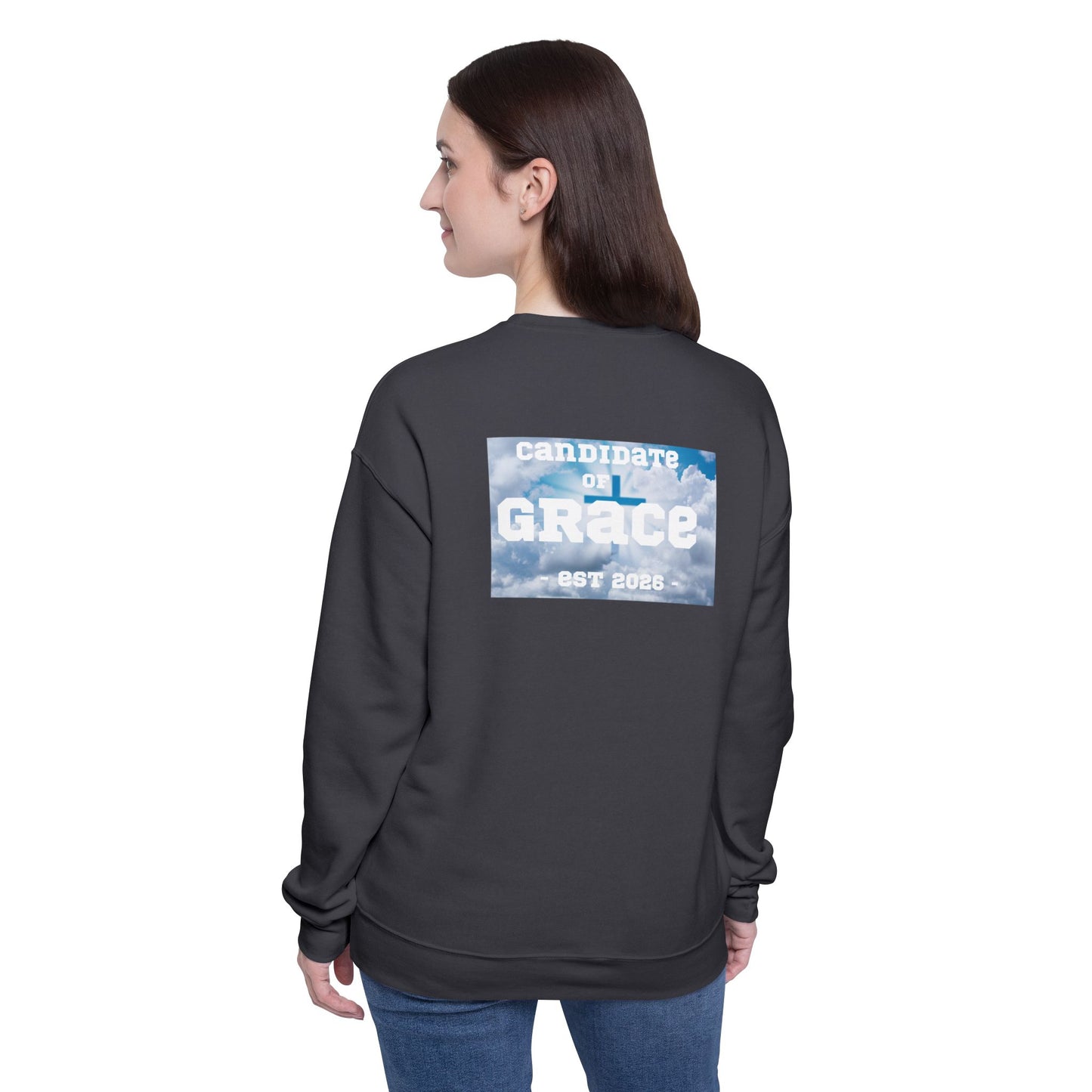 Grace Graphic Sweatshirt – 'Candidate of Grace' Cloud Print