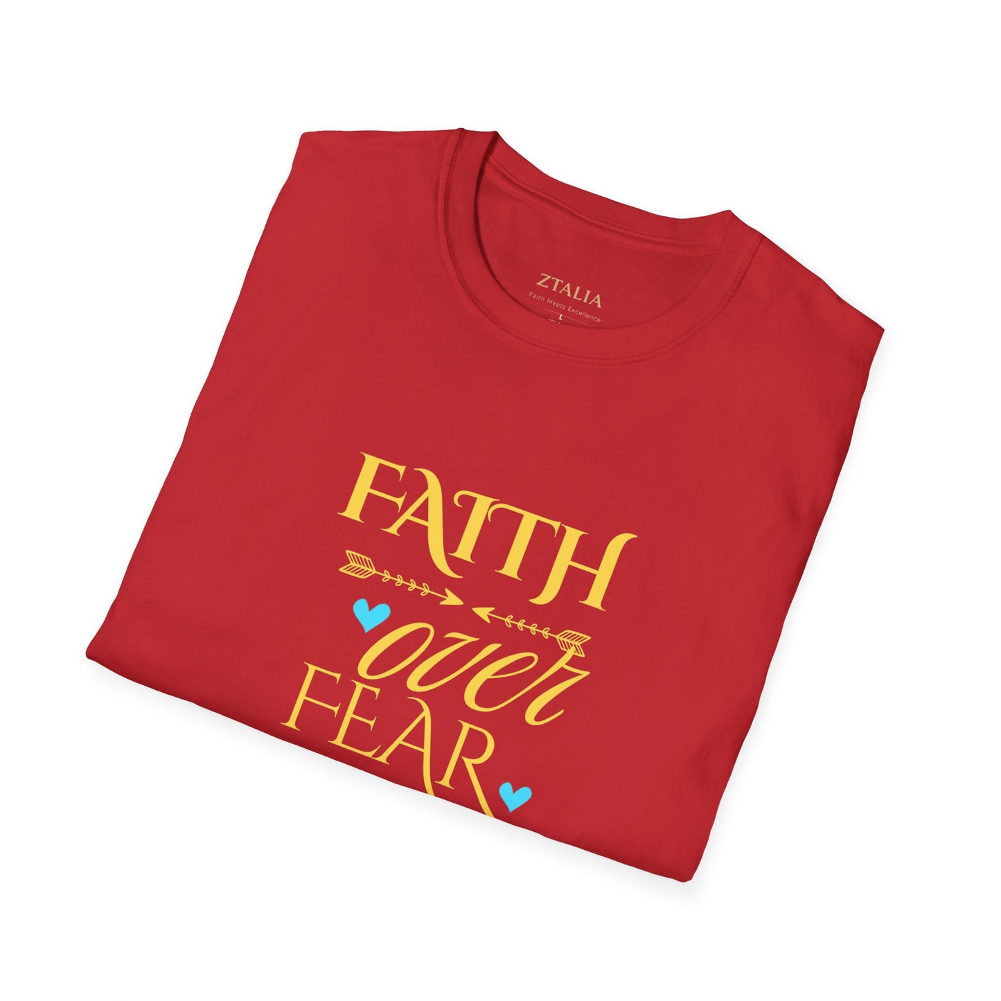 Faith Over Fear T-Shirt — Inspirational Christian Tee with Soft Script & Heart Accents