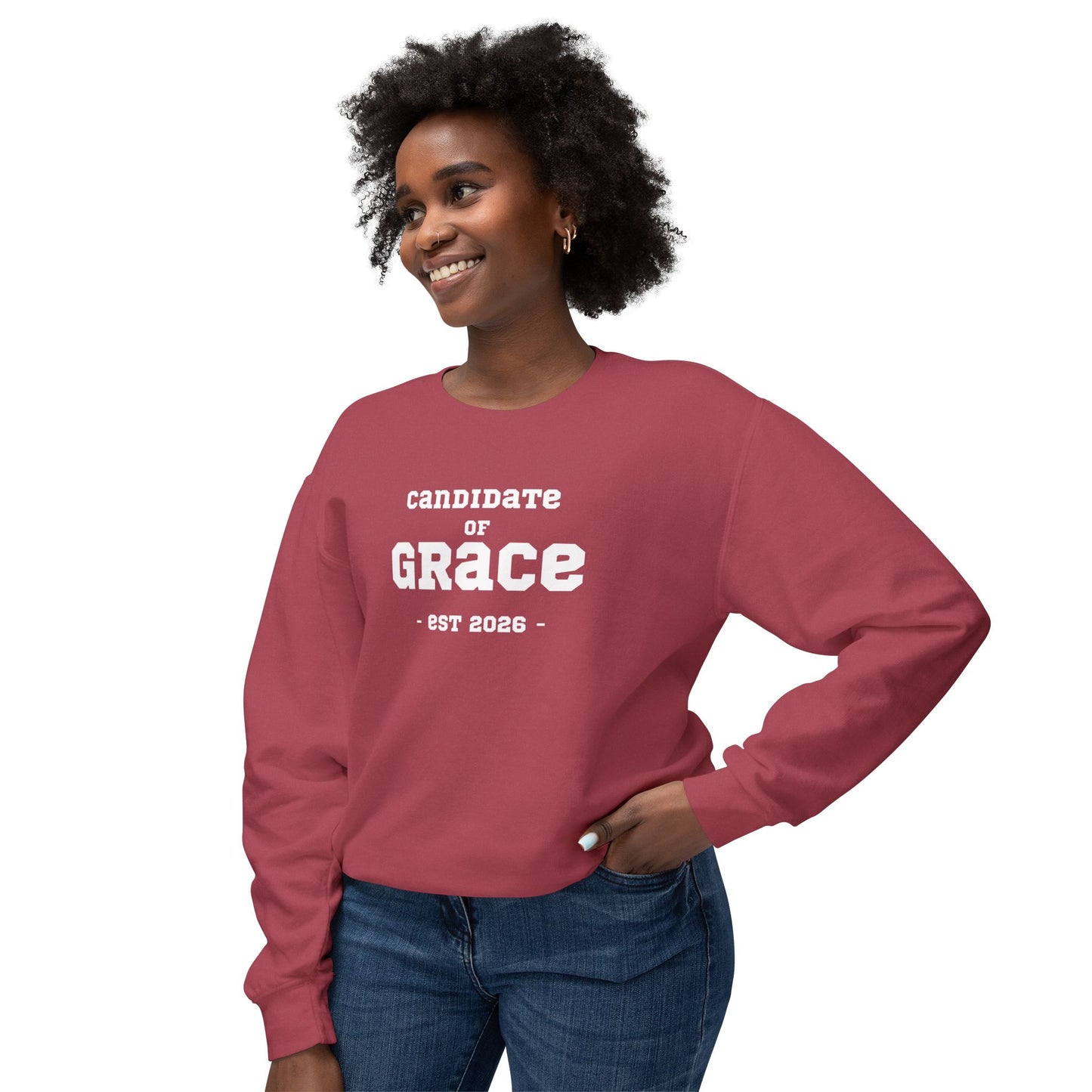 Candidate of Grace Sweatshirt — Cloud Sky Crewneck (Est. 2026)