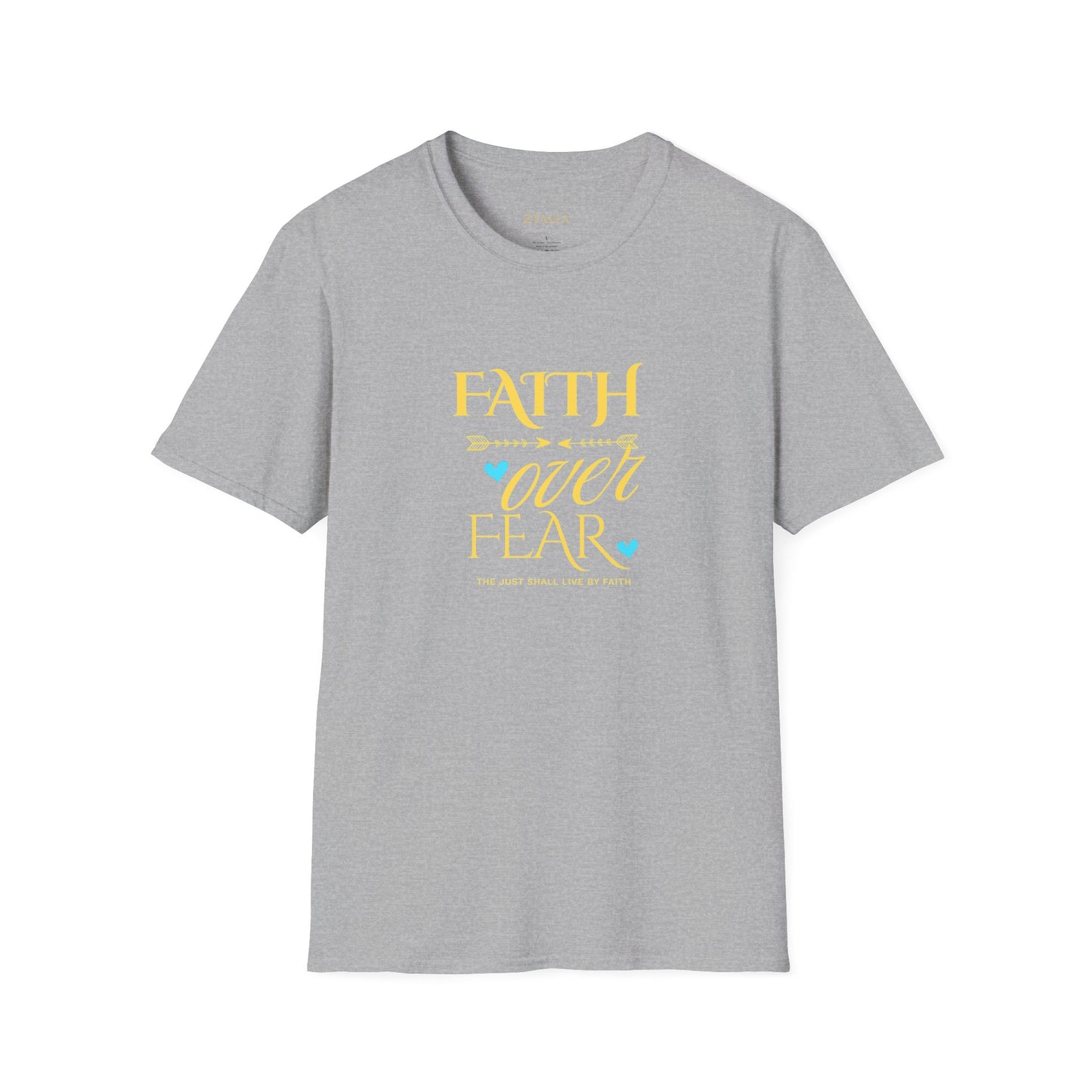 Faith Over Fear T-Shirt — Inspirational Christian Tee with Soft Script & Heart Accents