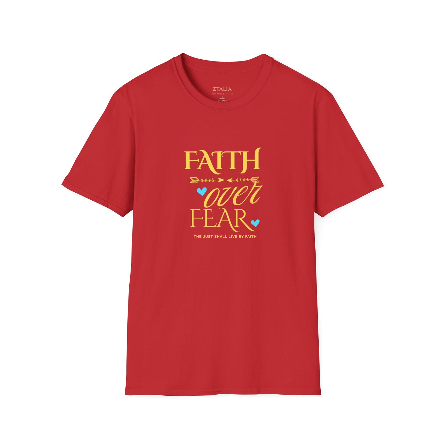 Faith Over Fear T-Shirt — Inspirational Christian Tee with Soft Script & Heart Accents
