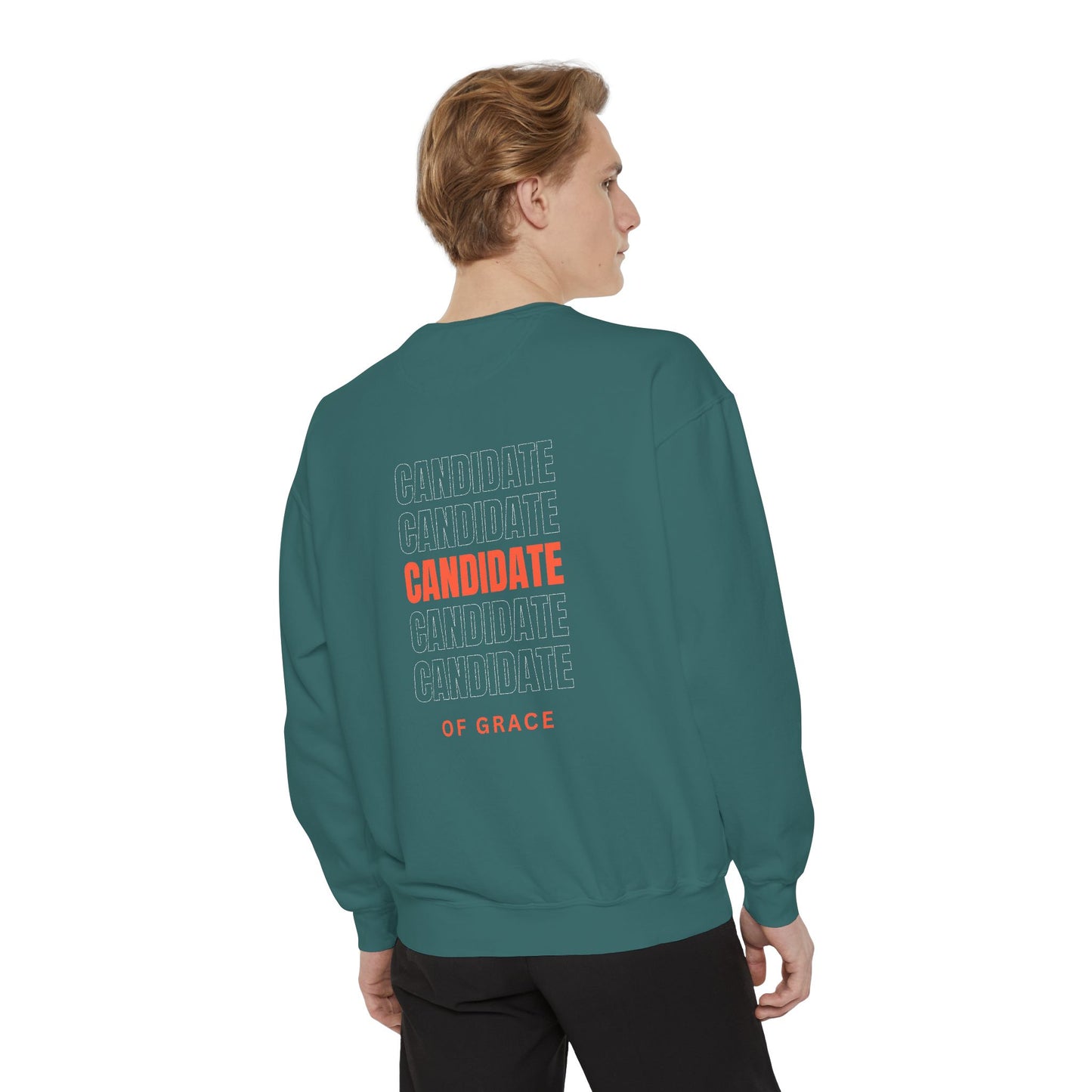 Grace Cross Sweatshirt — "Candidate of Grace" Christian Pullover