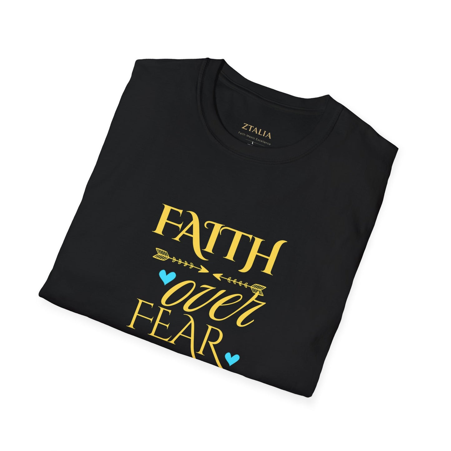 Faith Over Fear T-Shirt — Inspirational Christian Tee with Soft Script & Heart Accents