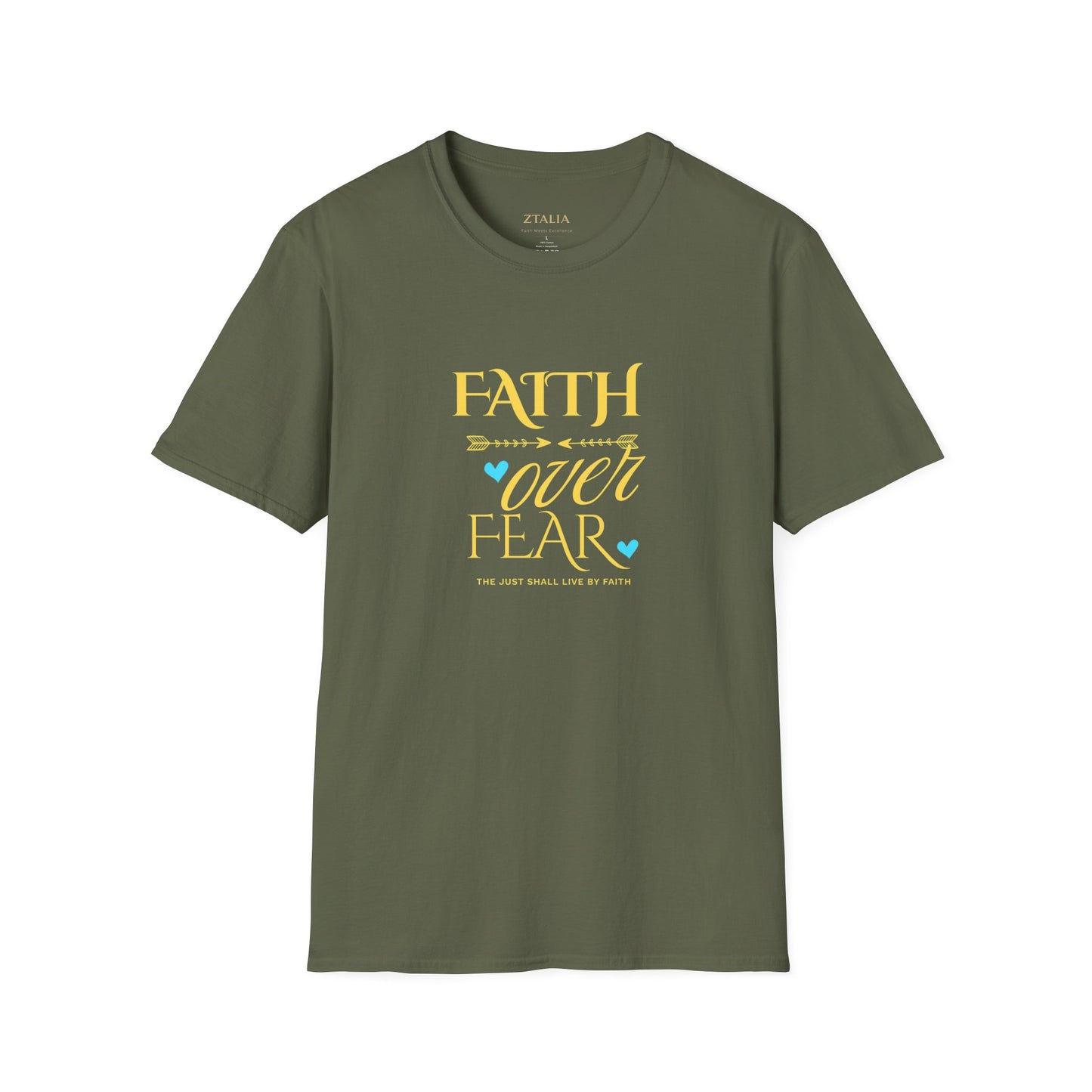 Faith Over Fear T-Shirt — Inspirational Christian Tee with Soft Script & Heart Accents