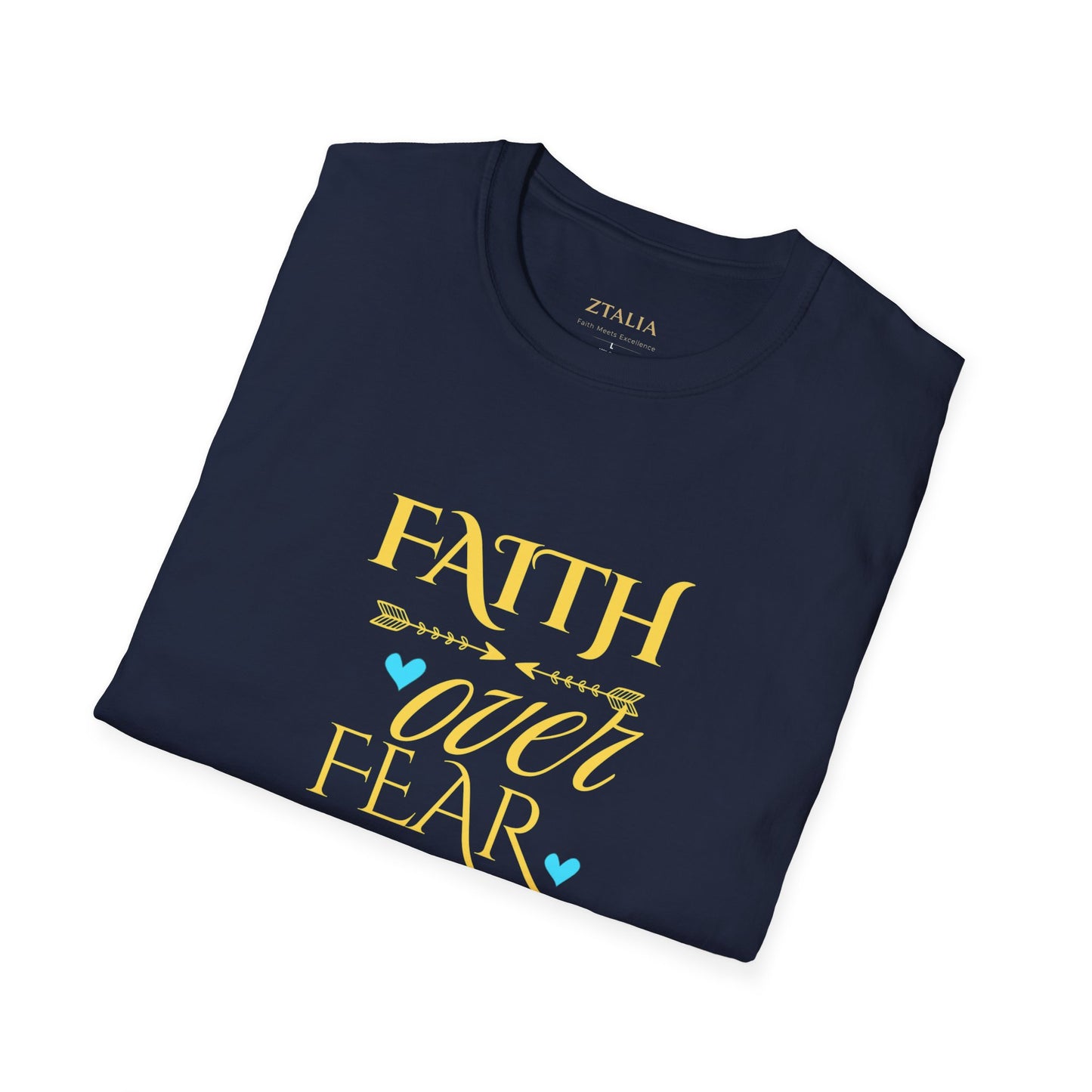 Faith Over Fear T-Shirt — Inspirational Christian Tee with Soft Script & Heart Accents