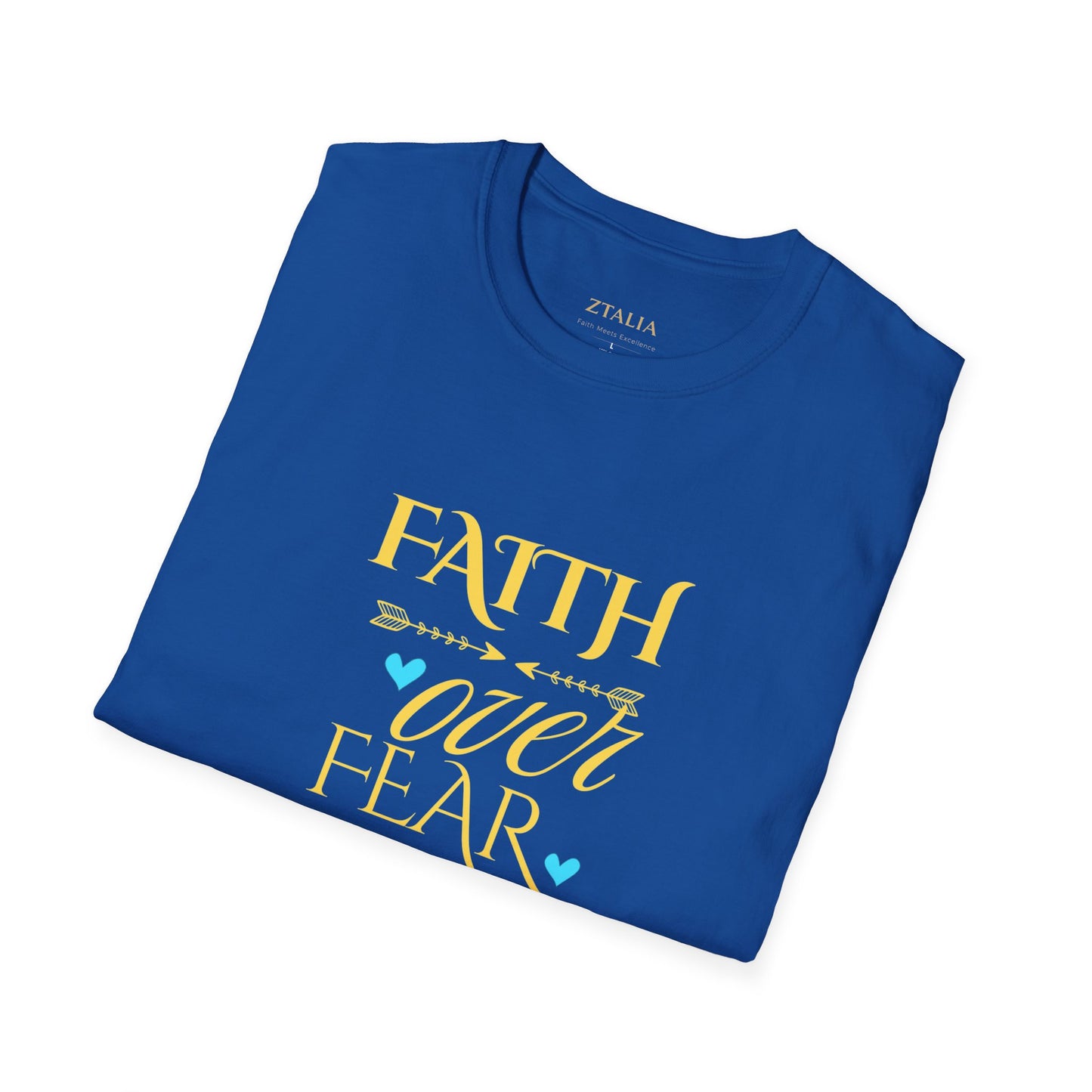 Faith Over Fear T-Shirt — Inspirational Christian Tee with Soft Script & Heart Accents