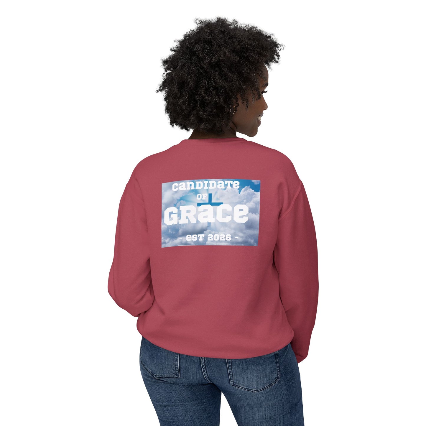 Candidate of Grace Sweatshirt — Cloud Sky Crewneck (Est. 2026)