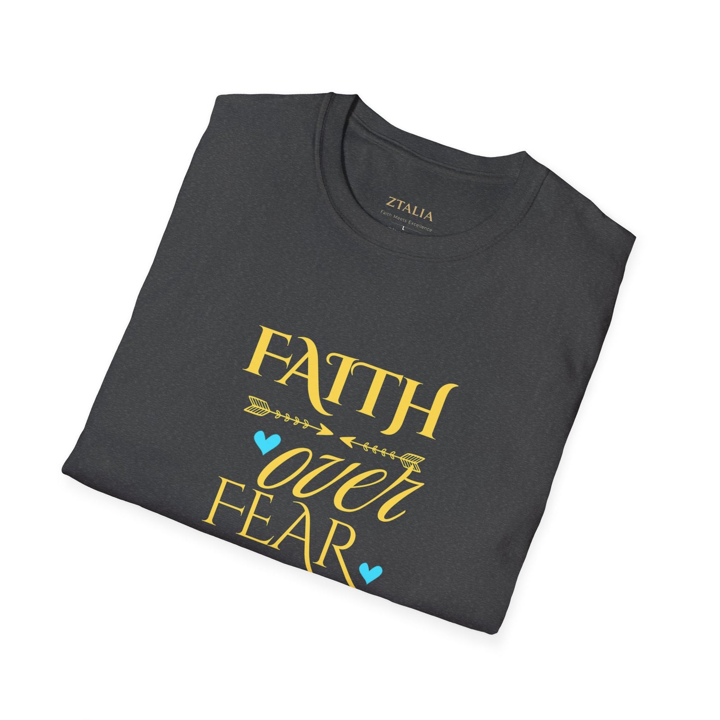 Faith Over Fear T-Shirt — Inspirational Christian Tee with Soft Script & Heart Accents