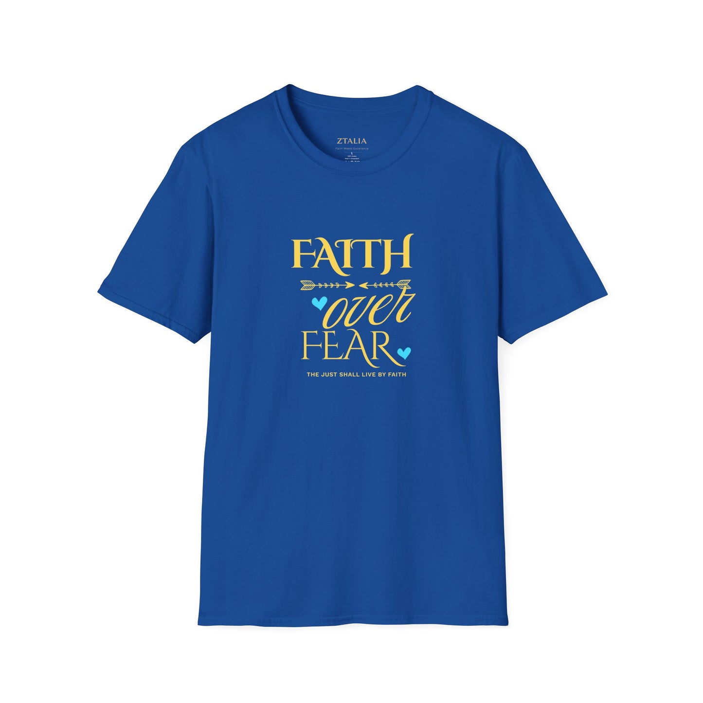 Faith Over Fear T-Shirt — Inspirational Christian Tee with Soft Script & Heart Accents