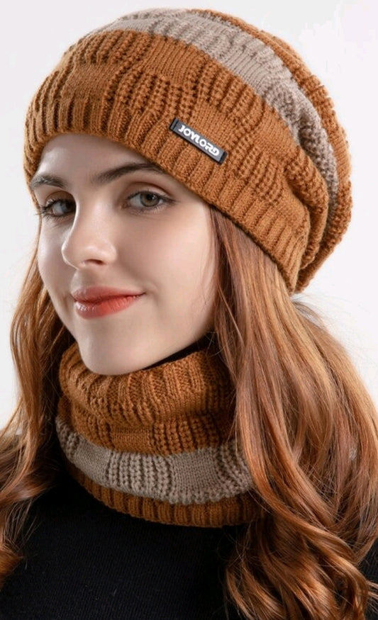 Women knitted hat and scarf set