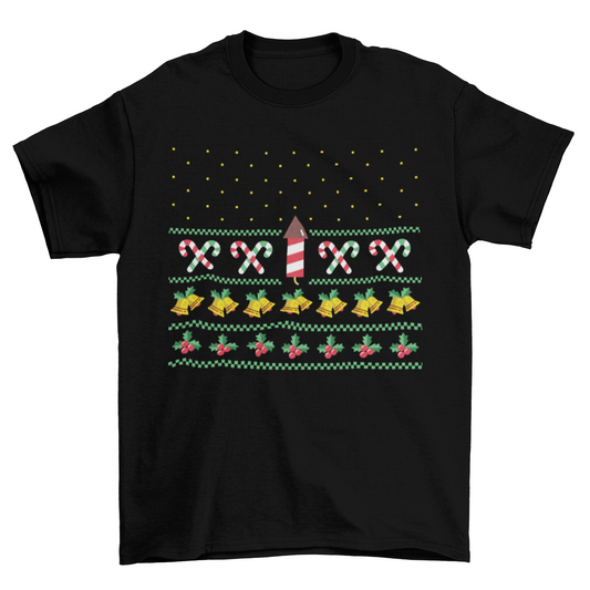 Star Space Ship Holiday Seasonal Ugly sweater Firework Rocket Candy T-shirt